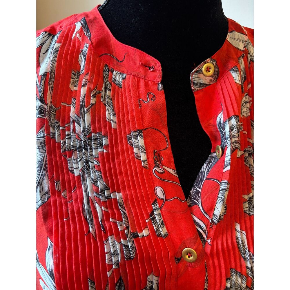 Leifsdottir by Anthropologie French Red Floral Silk Tunic Blouse Size 0 - Picture 2 of 5